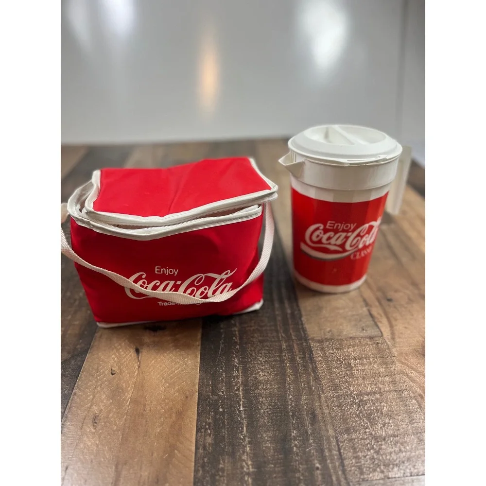 Vintage Coca-Cola Picnic Set Insulated Cooler Bag Pitcher and 4 Cups Red White